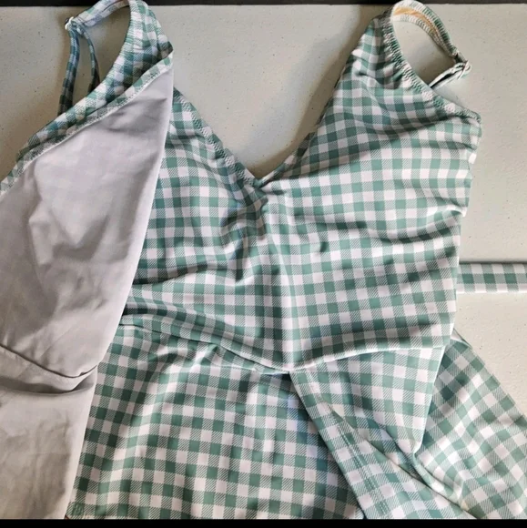 Old Navy Gingham Mini Swim Wrap Dress One High Tide 1 Pc Swimsuit Sz XL EUC - Picture 7 of 16